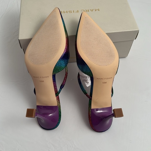 Marc Fisher Hadais 2 multicolor glitzy metallic rainbow mule heels - Picture 6 of 10